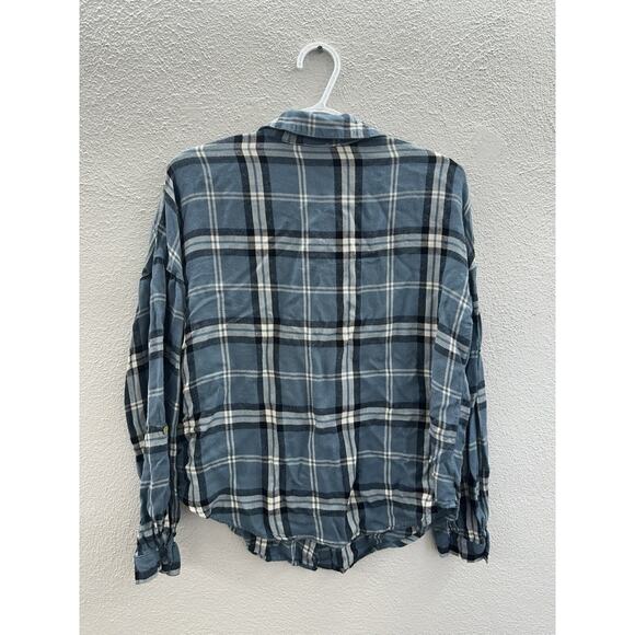 Charlotte Russe Womens Shirt Size Medium Blue Plaid Long Sleeve Button Up - Picture 6 of 10